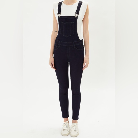 Kancan size XL Women’s Dark Blue Denim Topanga High Rise Ankle Skinny Overalls - Picture 2 of 11